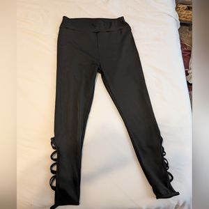 Black Full Length Leggings Criss Cross Ankle Detail